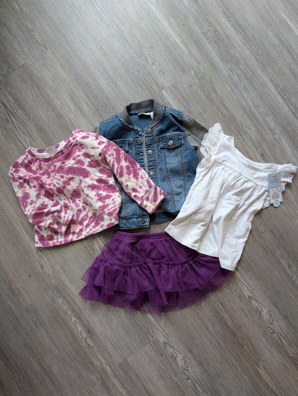 Girls Outfit Bundle - Purple Skit, Tops, Jean Jacket, 2T